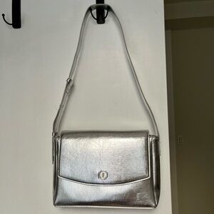 Silver Crossbody Shoulder Flap Bag Adjustable straps (Korean brand)